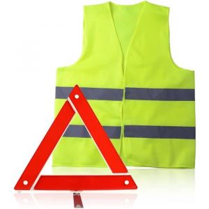 Kit Voiture Securite avec Pliable Triangle de Signalisation pour Auto et Haute Réflectivité Gilet Jaune et Boîte de Rangement