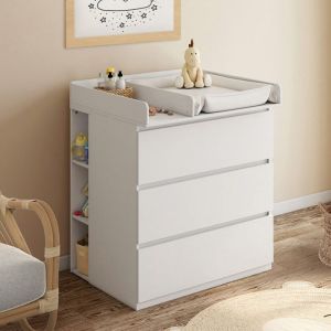 IDMARKET Commode à langer évolutive AMBRE blanc 3 tiroirs table à langer et 2 étagères amovibles