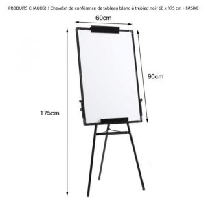 Chevalet de conférence de tableau blanc à trépied noir 60 x 175 cm - FASIKE