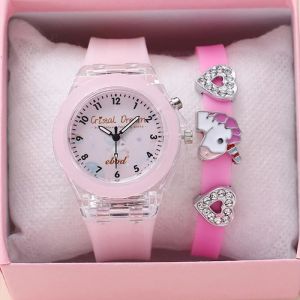 SHARPHY Coffret montre enfant fille + bracelet Licorne diamant lumineux Amour mignonne rose - cadeau pour enfants
