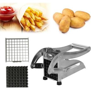 Mandoline  Coupe-frites machine inox d&eacute;couper cuisine carotte pommes de terre lames trancheuse avec 2 grilles 25 x 12 cm ERROLVES&reg;