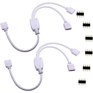 2pcs C&acirc;ble Diviseur 1 &agrave; 2 Bande LED RGB C&acirc;ble S&eacute;parateur 4 Broches Rallonge pour SMD 5050 3528 2835 RGB LED Strip -30cm Blanc