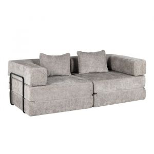 Canapé convertible 2-en-1 Canapé-lit 2 places Gris en tissu chenille Sans montage convertible en fauteuil