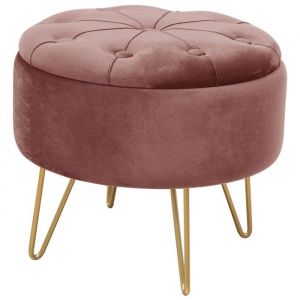 Pouf de Rangement avec Couvercle matelass&eacute; AKORD CARO velour colour Rose hauteur 33 cm