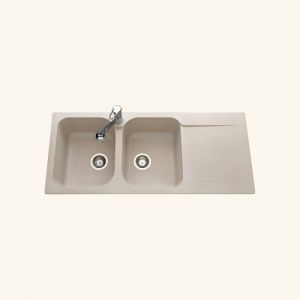 Évier résine beige moucheté Ewi ZIGGY 2 bacs 1 égouttoir