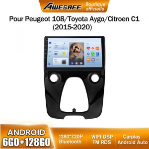 AWESAFE 4G Autoradio Android 13 6Go+128Go pour Toyota Aygo/Citroen C1/Peugeot 108 (2015-2020) 10Écran Tactile Carplay Android