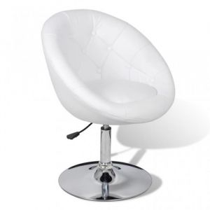 Fauteuil r&eacute;tro capitonn&eacute; blanc pied Tulipe chrom&eacute; - Design contemporain - R&eacute;glable en hauteur - Confortable