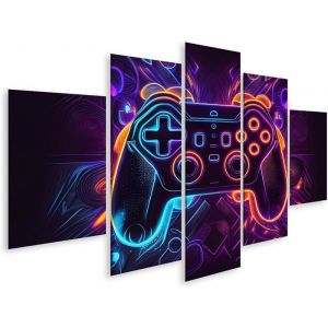 Tableau sur Toile Abstraite néon Jeu vidéo Manette Gaming Abstrait néon vidéo Images murales Poster sans cadre 150x80cm