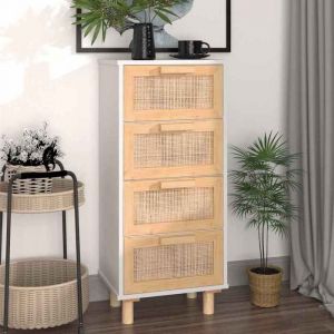 (Blanc) Buffet bahut - Buffet Enfilade Blanc 40x30x90 cm Bois pin massif et rotin naturel 210938
