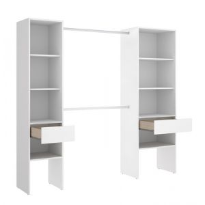 Armoire dressing en bois mélaminé avec 2 colonnes 2 tiroirs et 2 penderies coloris blanc