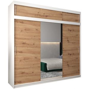 Armoire &agrave; 3 Portes Coulissantes avec Miroir Tringle &Eacute;tag&egrave;res et Extenstion - ABIKSMEBLE Tokyo 1 250 - 250x240x62 cm Blanc