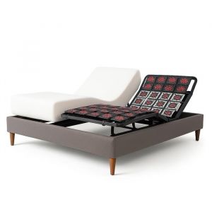Pack Lit &Eacute;lectrique Matelas 180x200 - Gris - Sommier relaxation+Contour lit Simili cuir+Matelas