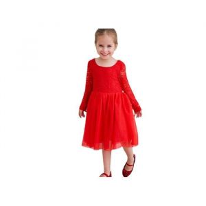 Robe de c&eacute;r&eacute;monie - Robe princesse 110 cm - Rouge - Dos nu en V - Dentelle et tulle