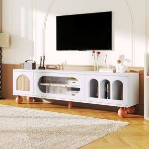 Meuble TV avec porte en rotin Porte coulissante en verre