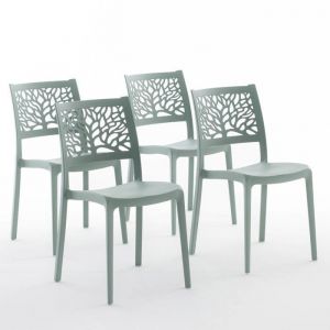 Lot de chaises Flora en polypropylène renforcé empilables Usage intérieur et extérieur (4 Chaises Vert sauge)