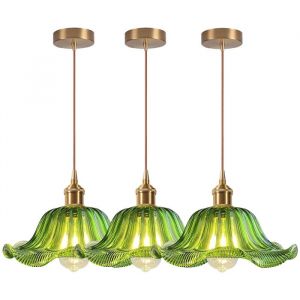 iDEGU 3pcs Lustre en Verre VertSuspension Luminaire Industriel Vintage Abat-jour Design Fleurs E27 Lampe de Plafond Style Nordique