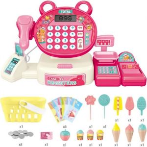 Caisse Enregistreuse Jouet Enfants avec Scanner Jeu de simulation Jouets Supermarché avec sons pour Enfants 3+ Ans