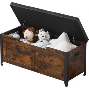 Coffre de rangement en bois industriel - LUNSY - 100x40x46 cm - Marron - Style industriel - Assise suppl&eacute;mentaire