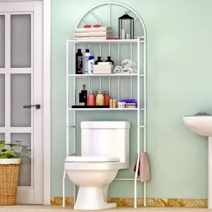 YIS Étagère WC en Métal 3Niveaux Armoire WC Étagère de Rangement Idéal pour Machine à laver WC Salle de Bain - Blanc 65x34x178cm