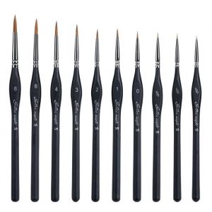 Pinceaux de peinture professionnels - 10 pi&egrave;ces - Noir - Pour acrylique et aquarelle