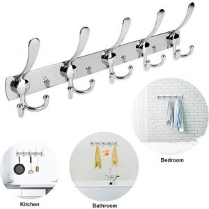 Crochet Mural Pat&egrave;res Porte Manteaux 5 Crochet multifonction Cintre en Acier Inoxydable Solide Hanging Manteau Chapeau V&ecirc;tements