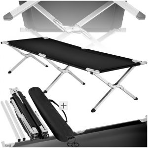 LIT DE CAMP - TECTAKE - Lit de camp Pliable avec cadre en aluminium Sac de transport inclus 190 cm x 70 cm x 45 cm - Noir