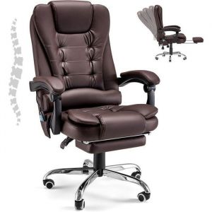 YODOLLA Fauteuil de Bureau Ergonomique en simili cuir - Avec Repose - Pieds Hauteur R&eacute;glable Si&egrave;ge &agrave; roulette 360&deg; Marron