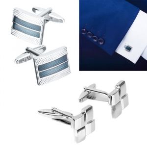 Boutons de manchette argent - UNBRANDED - Texture rayée - Ensemble de maillons de chemise - Professionnels