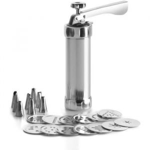 VV12219-MACHINE A CHURROS ALUMINIUM CONTENANCE 200 ML - HAUTEUR 22 CM - COMPRENANT 8 DOUILLES ET 13 DISQUES - IDEAL POUR FAIRE