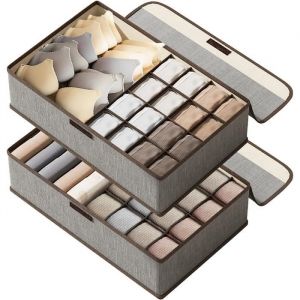 2Pcs Boites de Rangement Tissu avec Couvercle Rangement Tiroir sous-V&ecirc;tements Organisateur Tiroir V&ecirc;tement avec 17 Compartiments