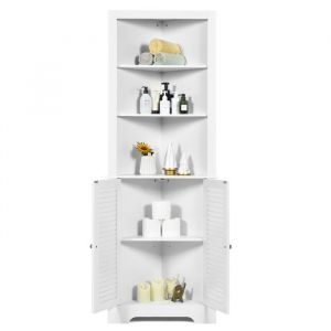 COSTWAY Colonne Salle de Bain Armoire dAngle avec 3 Etagères Ouvertes et Armoire pour Salle de Bain Chambre Salon Blanc