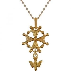 Lot pendentif Croix Protestante Huguenote Plaqu&eacute; Or 18 carats + Cha&icirc;ne Plaqu&eacute; Or 50cm
