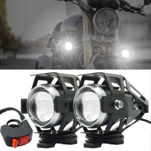 Phare Moto Feux AdditionnelsU5 Phares Avant de Moto Anti Brouillard Projecteur Spot LED Moto 125W 3000LM Phares supplémentaires
