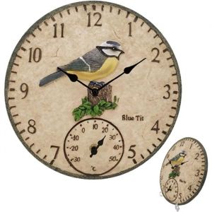 Horloges de Jardin Horloge ext&eacute;rieure &eacute;tanche Horloge Murale Intelligente avec thermom&egrave;tre en r&eacute;sine r&eacute;tro-horloge murale d&eacute;coration