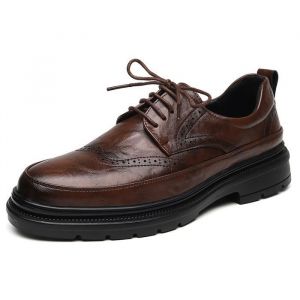 DERBY Chaussures Block en cuir véritable Chaussures décontractées en caoutchouc à bout rond pour hommes Brun