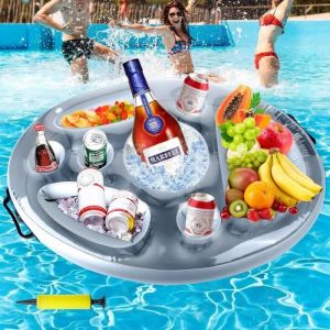 Porte-gobelet Gonflable FlottantGonflable Porte-Boissons 2 en 1 Plateau Flottant Porte-Bouteille Flottant Fête Dété pour Piscine