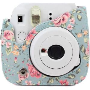 Housse Etui - Fujifilm - Instax Mini 8/8+/9 - Cuir PU - Rose bleu - Bandouli&egrave;re r&eacute;glable