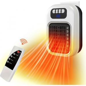 Radiateur soufflant mural silencieux avec &eacute;cran LED et t&eacute;l&eacute;commande pour salle de bain blanc