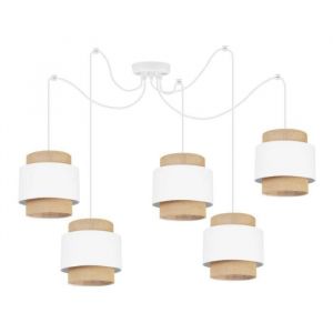 Light-Home Boho Spider Abat Jour Suspension Luminaire Lustre - Moderne Plafond - E27 - À 5 Lumières - Blanc et Jute