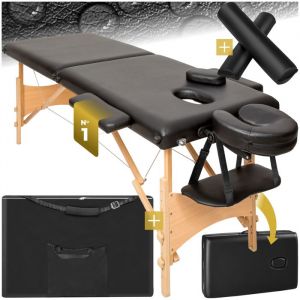 Table de massage - TECTAKE - Table de soin FREDDI pliante et portable 2 zones 210 x 95 x 62 - 84 cm - Noir