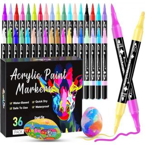 36 Couleurs Feutre Acrylique Feutres Acrylique Coloriage Adulte Double Pointe Marqueur Acrylique Acrylic Marker pour Coloriage
