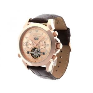 Yves Camani - YC1020-C - Montre Homme - Automatique Analogique - Cadran Dor&eacute; - Bracelet Cuir Marron