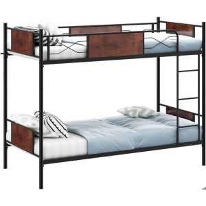 GIANTEX Lit Superposé 90x190cm en Métal-2 Structure de Lit Simple Détachable- avec Échelle+ Garde-Corp- pour Enfant/Adulte-Brun