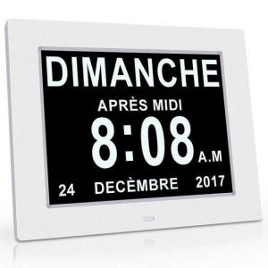 Horloge Calendrier - Alarme - Auto Dimming pour Les personnes âgées / alzheimer et les enfants - Blanc