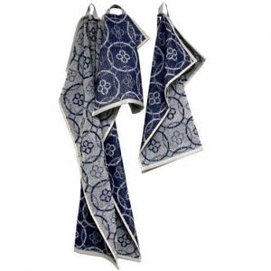 Lot de 3 pièces jacquard bleu - TISSAGES DE BEAULIEU - Torchon - Essuie main - Lavette