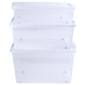 Set De Bo&icirc;te De Rangement EDANTI 3x Plastique Conteneur &Agrave; Roulettes Avec Couvercle Transparent 28L 40L 55L