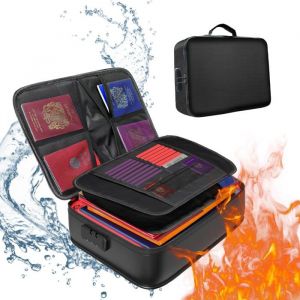 Organisateur de documents coffre-fort ignifuge verrouillé pour documents importants avec poches dorganisation multicouches