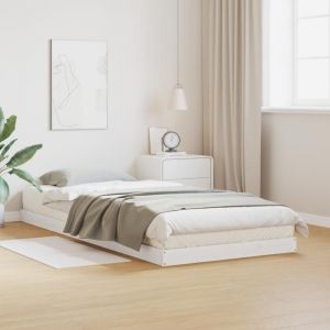 Cadre de lit au sol Lit 1 place Cadre de lit 1 personne - Blanc 90x210 cm en bois de pin massif @FR(9040624)