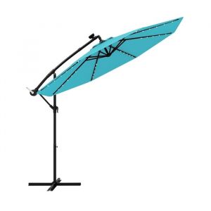 Parasol Déporté Ø3M - GOPLUS - Parasol pour Terrasse - Parasol Inclinable - 40 LED - Rotatif à 360° - Pied en Croix - Turquoise