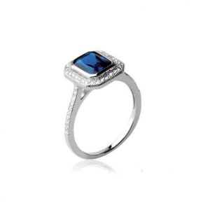 Bague Pav&eacute; CZ Saphir ZIRCONIUM Argent Massif 925/1000 - Bijouxia - Femme - Argent&eacute;